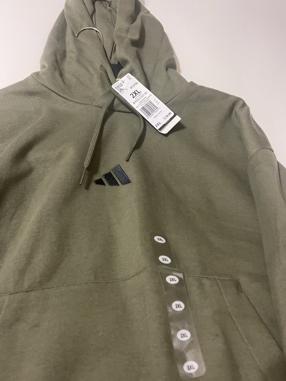 Adidas Hoodie Men’s 2XL Pullover NWT Embroidered Hoodie Olive Olive And Black